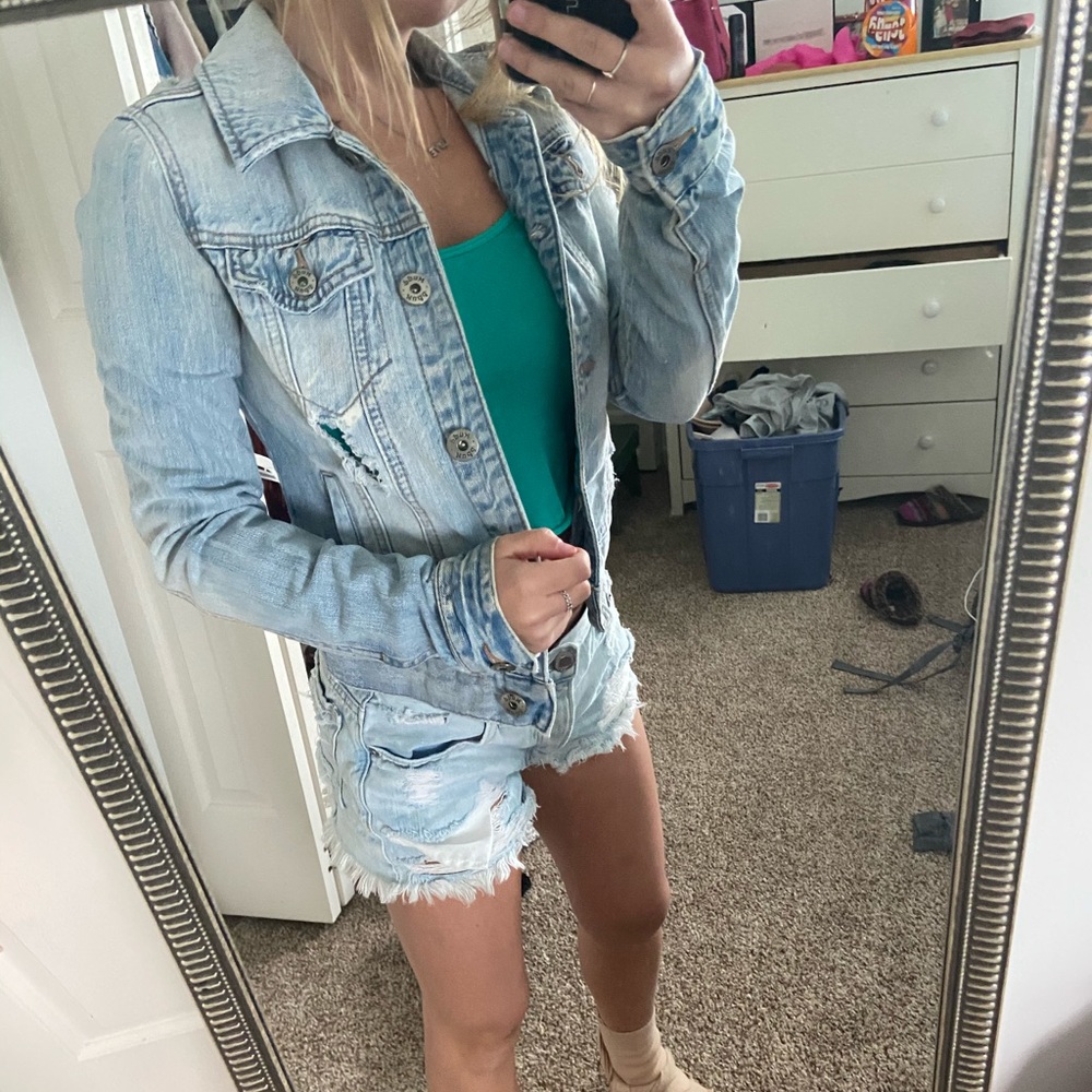 light blue jean jacket